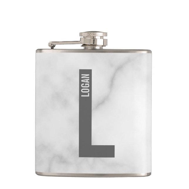 Modern Personalized Bold Monogram and Name Flask (Front)