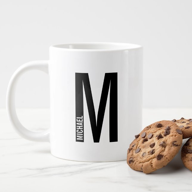 Modern Personalized Bold Monogram and Name Giant Coffee Mug (Creator Uploaded)