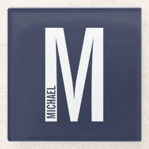 Modern Personalized Bold Monogram and Name Glass Coaster