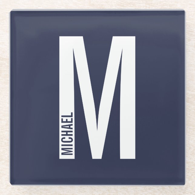 Modern Personalized Bold Monogram and Name Glass Coaster (Front)