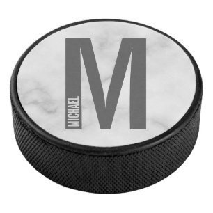 Modern Personalized Bold Monogram and Name Hockey Puck