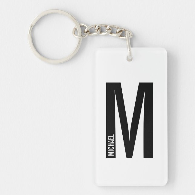 Modern Personalized Bold Monogram and Name Keychain (Front)