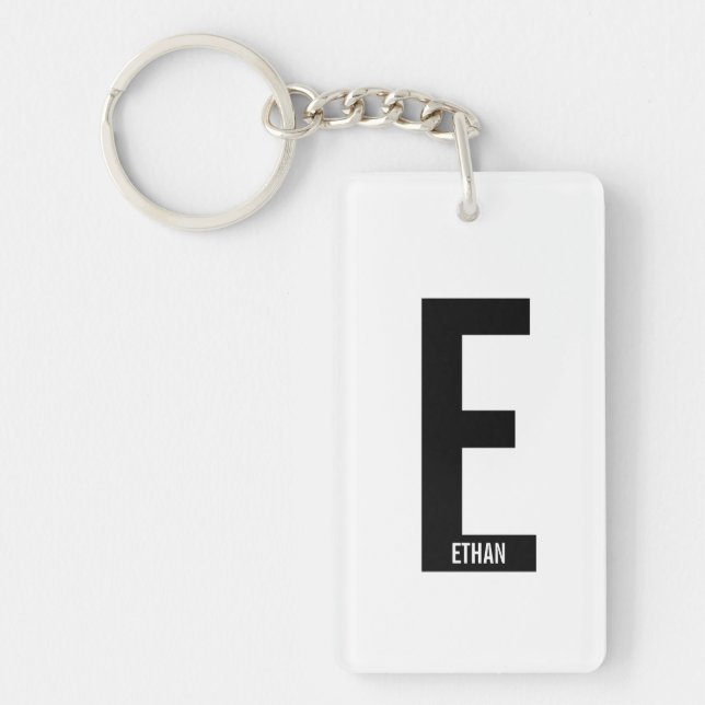 Modern Personalized Bold Monogram and Name Keychain (Front)
