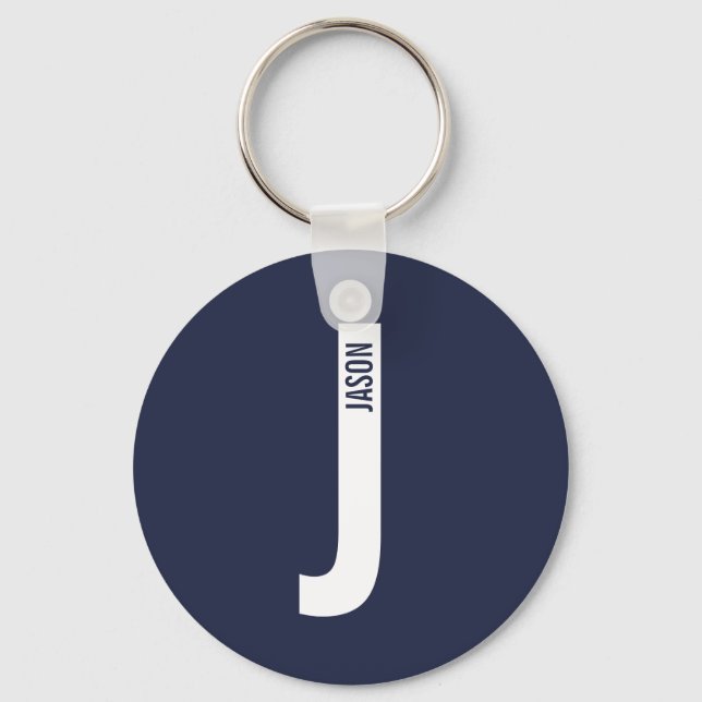 Modern Personalized Bold Monogram and Name Keychain (Front)