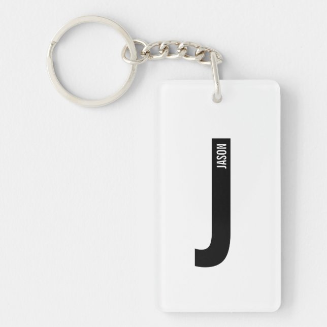 Modern Personalized Bold Monogram and Name Keychain (Front)