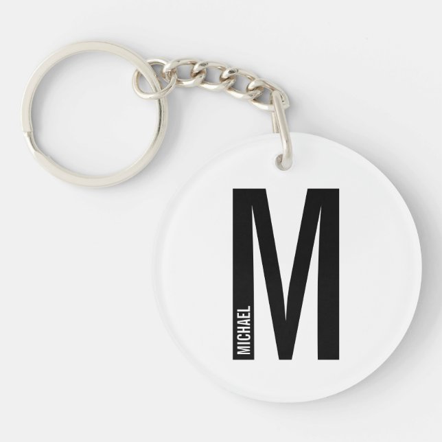 Modern Personalized Bold Monogram and Name Keychain (Front)