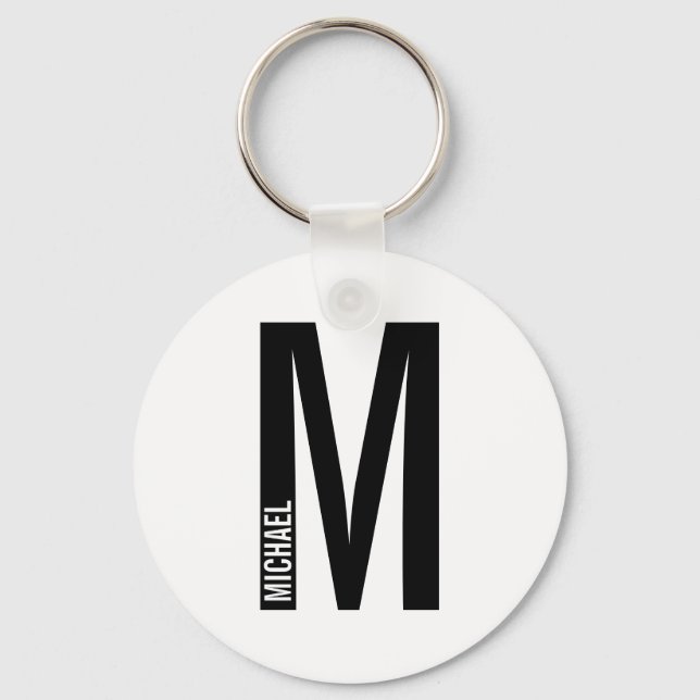 Modern Personalized Bold Monogram and Name Keychain (Front)