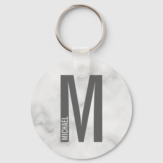 Modern Personalized Bold Monogram and Name Keychain (Front)