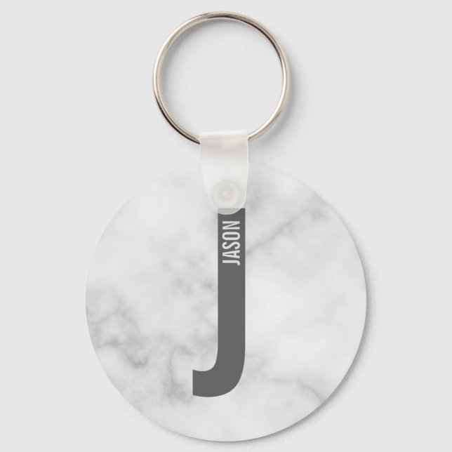 Modern Personalized Bold Monogram and Name Keychain (Front)