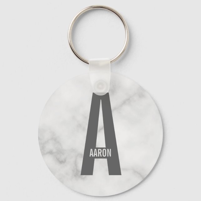 Modern Personalized Bold Monogram and Name Keychain (Front)