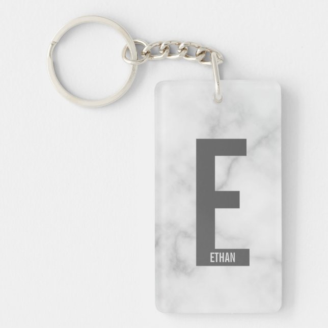 Modern Personalized Bold Monogram and Name Keychain (Front)