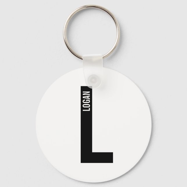 Modern Personalized Bold Monogram and Name Keychain (Front)