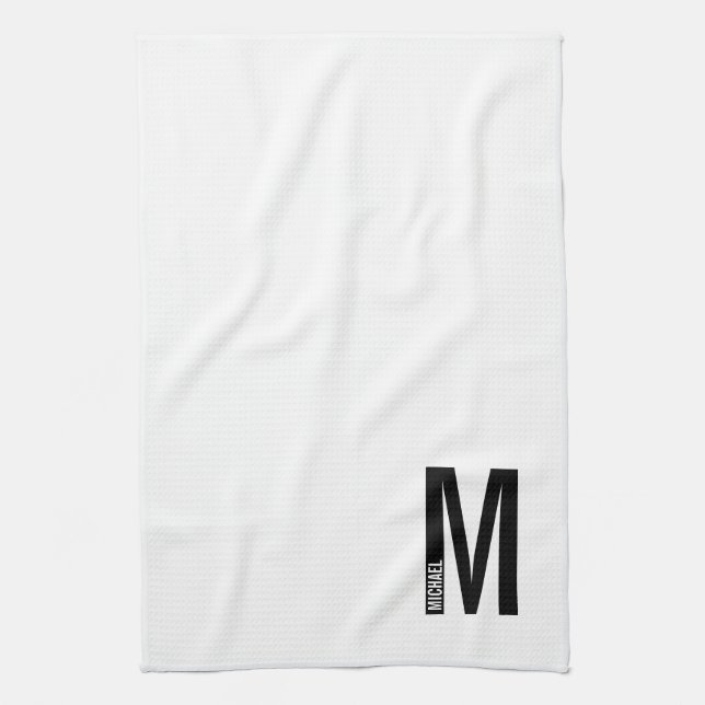 Modern Personalized Bold Monogram and Name Kitchen Towel (Vertical)