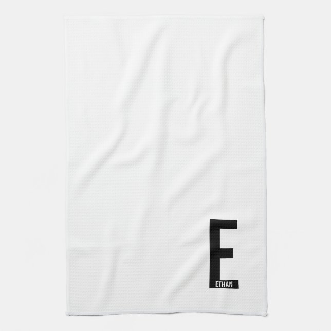 Modern Personalized Bold Monogram and Name Kitchen Towel (Vertical)