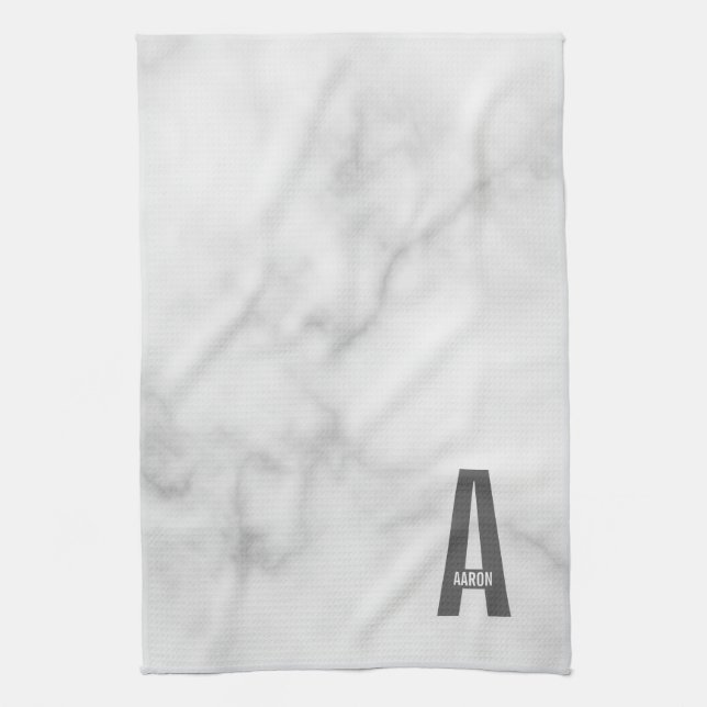 Modern Personalized Bold Monogram and Name Kitchen Towel (Vertical)