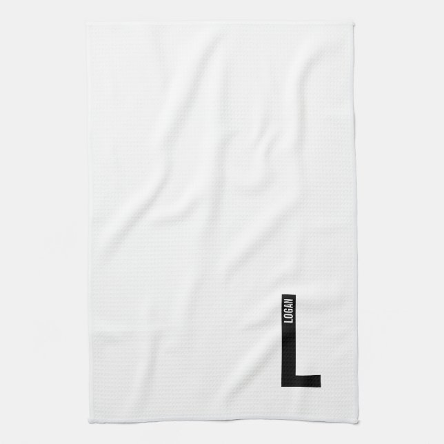 Modern Personalized Bold Monogram and Name Kitchen Towel (Vertical)