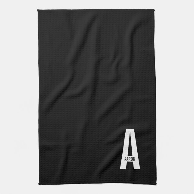 Modern Personalized Bold Monogram and Name Kitchen Towel (Vertical)