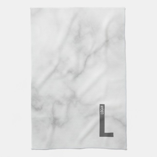 Modern Personalized Bold Monogram and Name Kitchen Towel (Vertical)
