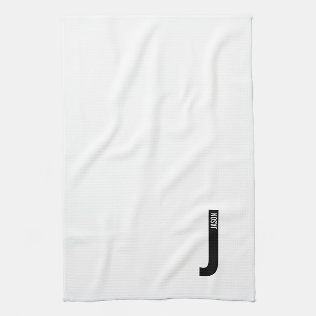 Modern Personalized Bold Monogram and Name Kitchen Towel (Vertical)