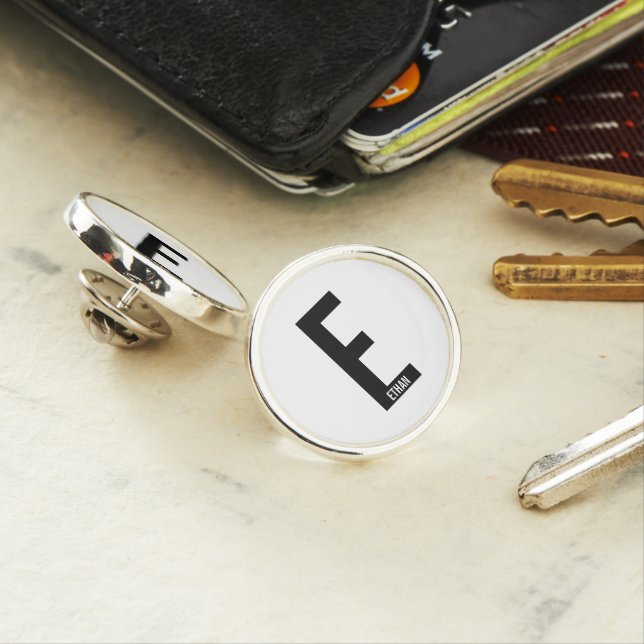 Modern Personalized Bold Monogram and Name Lapel Pin (In Situ)