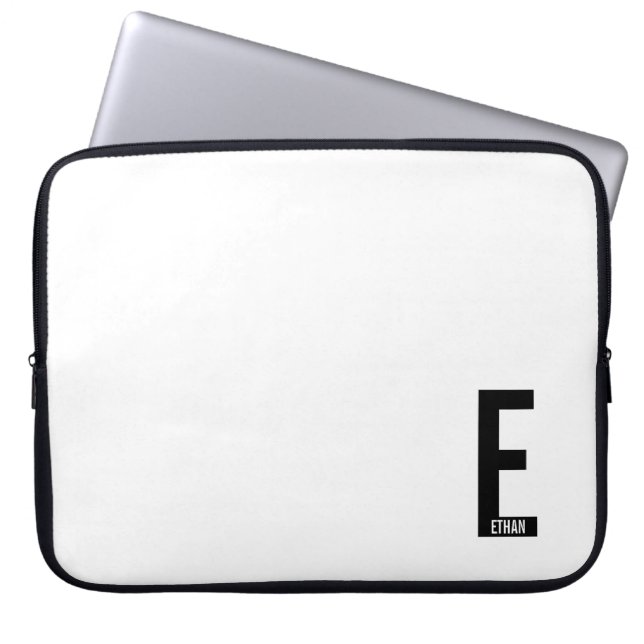 Modern Personalized Bold Monogram and Name Laptop Sleeve (Front)