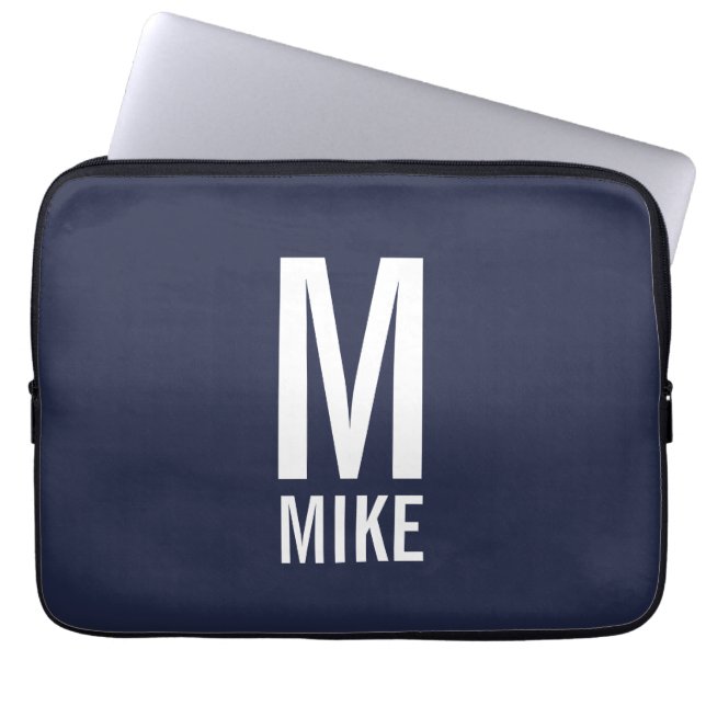 Modern Personalized Bold Monogram and Name Laptop Sleeve (Front)