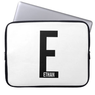 Modern Personalized Bold Monogram and Name Laptop Sleeve