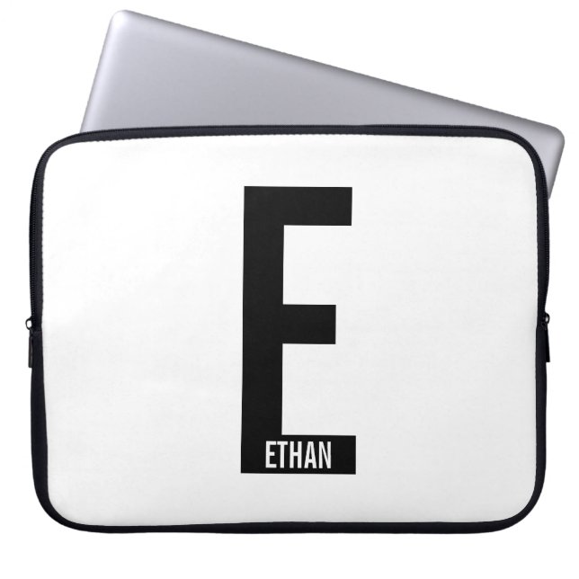 Modern Personalized Bold Monogram and Name Laptop Sleeve (Front)