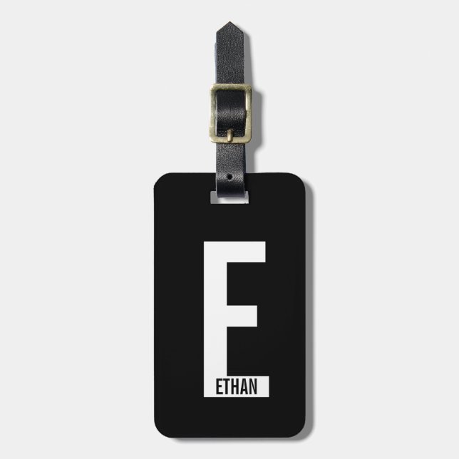 Modern Personalized Bold Monogram and Name Luggage Tag (Front Vertical)