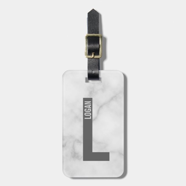 Modern Personalized Bold Monogram and Name Luggage Tag (Front Vertical)