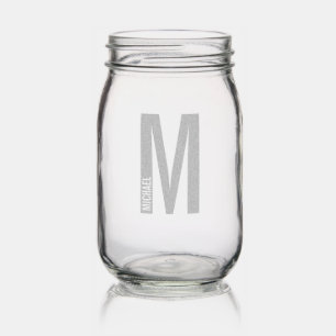 Modern Personalized Bold Monogram and Name Mason Jar