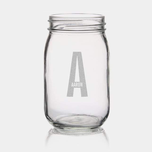Modern Personalized Bold Monogram and Name Mason Jar (Glassware)