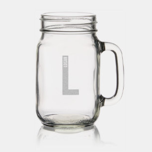 Modern Personalized Bold Monogram and Name Mason Jar W/ Handle