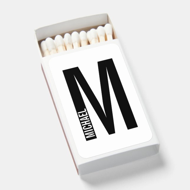 Modern Personalized Bold Monogram and Name Matchboxes (Front Open)