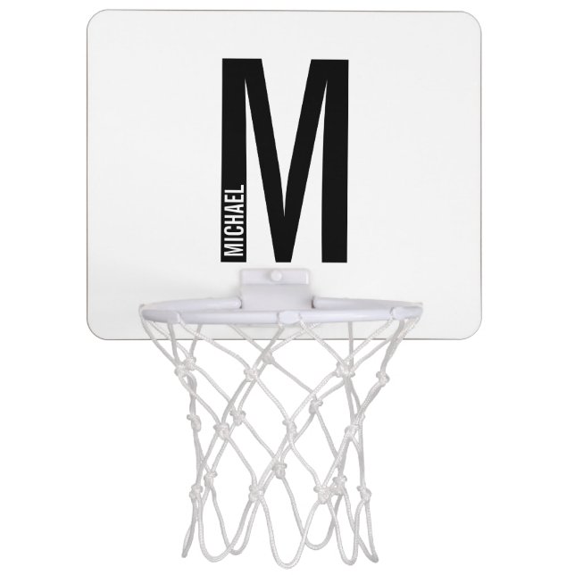 Modern Personalized Bold Monogram and Name Mini Basketball Hoop (Front)