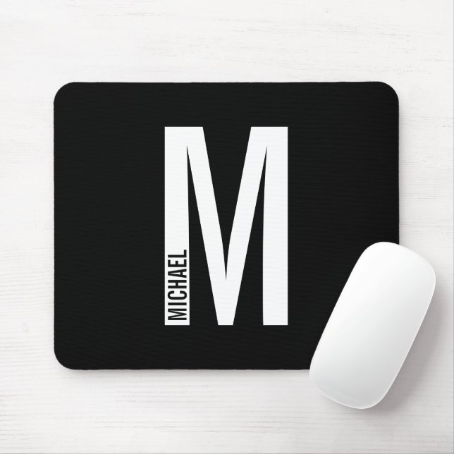 Modern Personalized Bold Monogram and Name Mouse Pad (With Mouse)