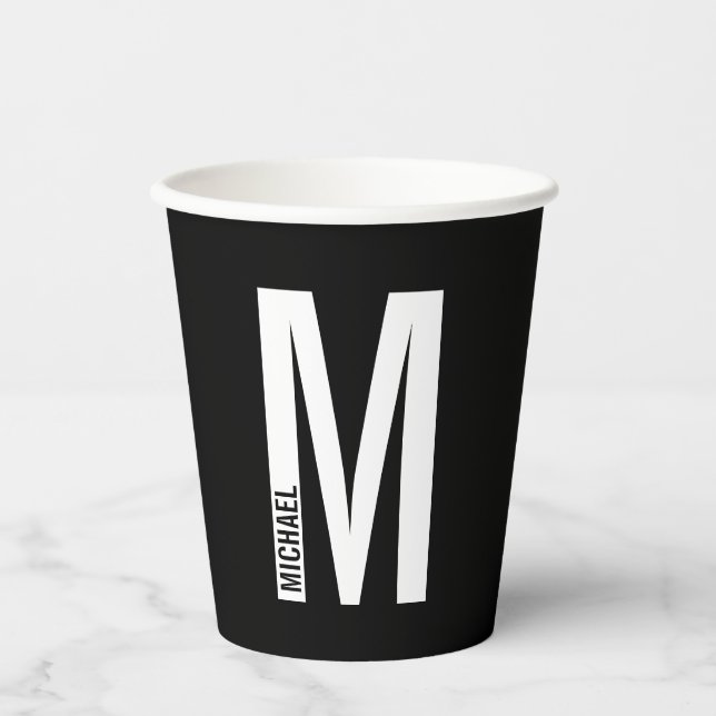 Modern Personalized Bold Monogram and Name Paper C Paper Cups (Front)
