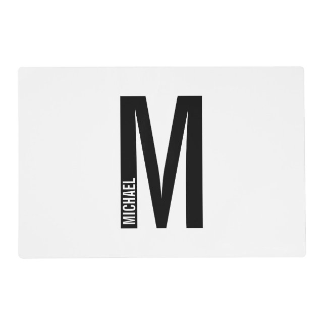 Modern Personalized Bold Monogram and Name Placemat (Front)