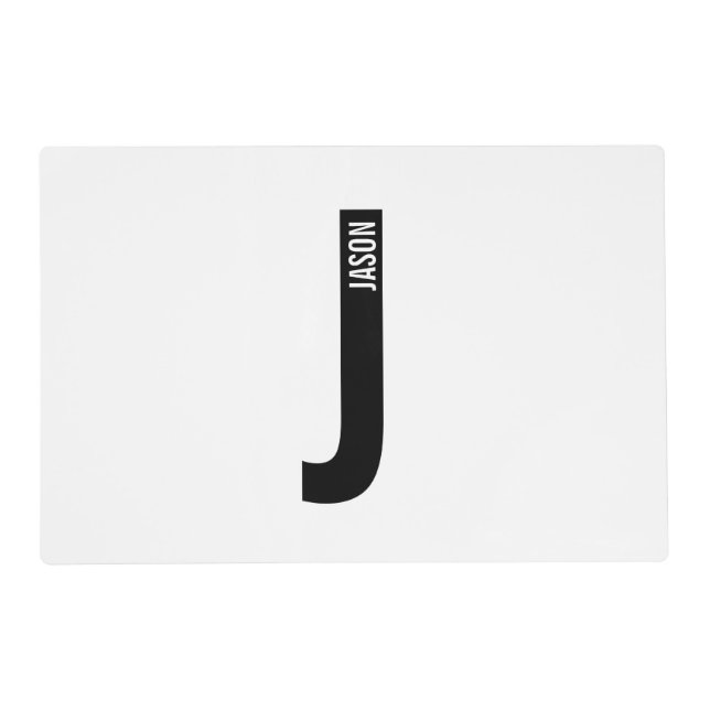 Modern Personalized Bold Monogram and Name Placemat (Front)
