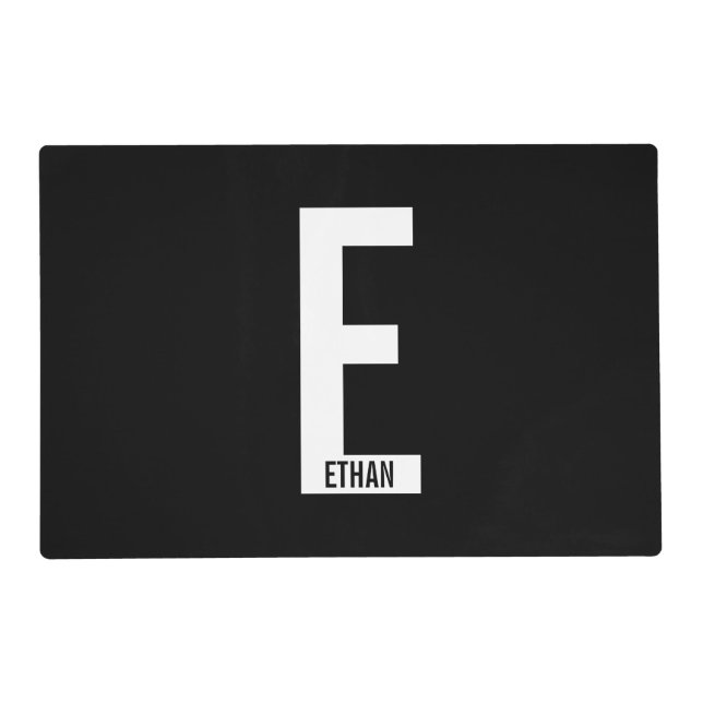 Modern Personalized Bold Monogram and Name Placemat (Front)