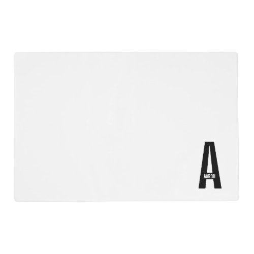 Modern Personalized Bold Monogram and Name Placemat