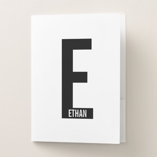 Modern Personalized Bold Monogram and Name Pocket Folder (Front)