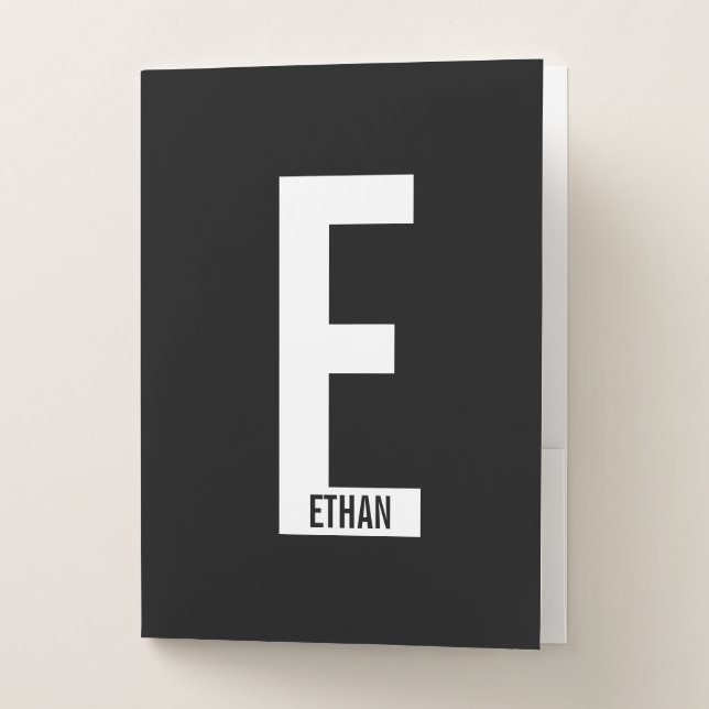 Modern Personalized Bold Monogram and Name Pocket Folder (Front)