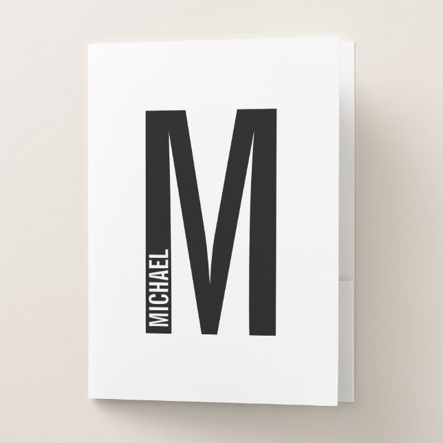 Modern Personalized Bold Monogram and Name Pocket Folder (Front)