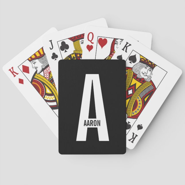 Modern Personalized Bold Monogram and Name Poker Cards (Back)