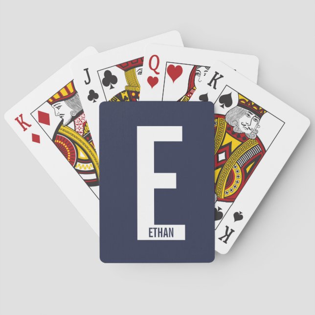 Modern Personalized Bold Monogram and Name Poker Cards (Back)