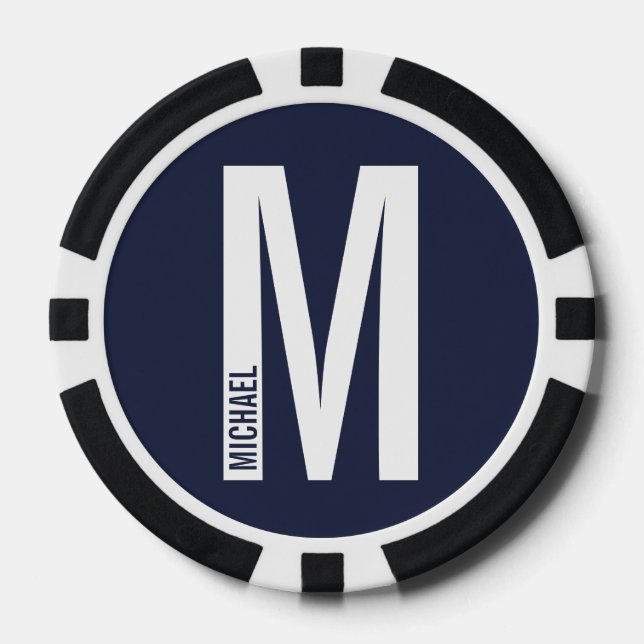Modern Personalized Bold Monogram and Name Poker Chips (Front)