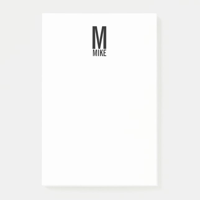 Modern Personalized Bold Monogram and Name Post-it Notes (Front)