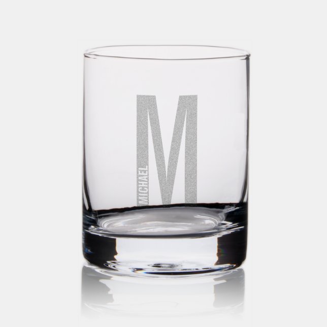 Modern Personalized Bold Monogram and Name Rocks Glass (Glassware)