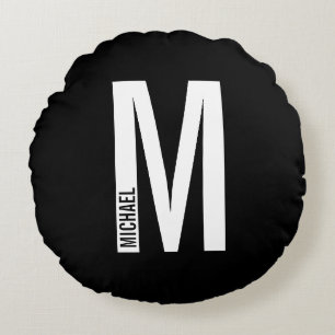 Modern Personalized Bold Monogram and Name Round Pillow